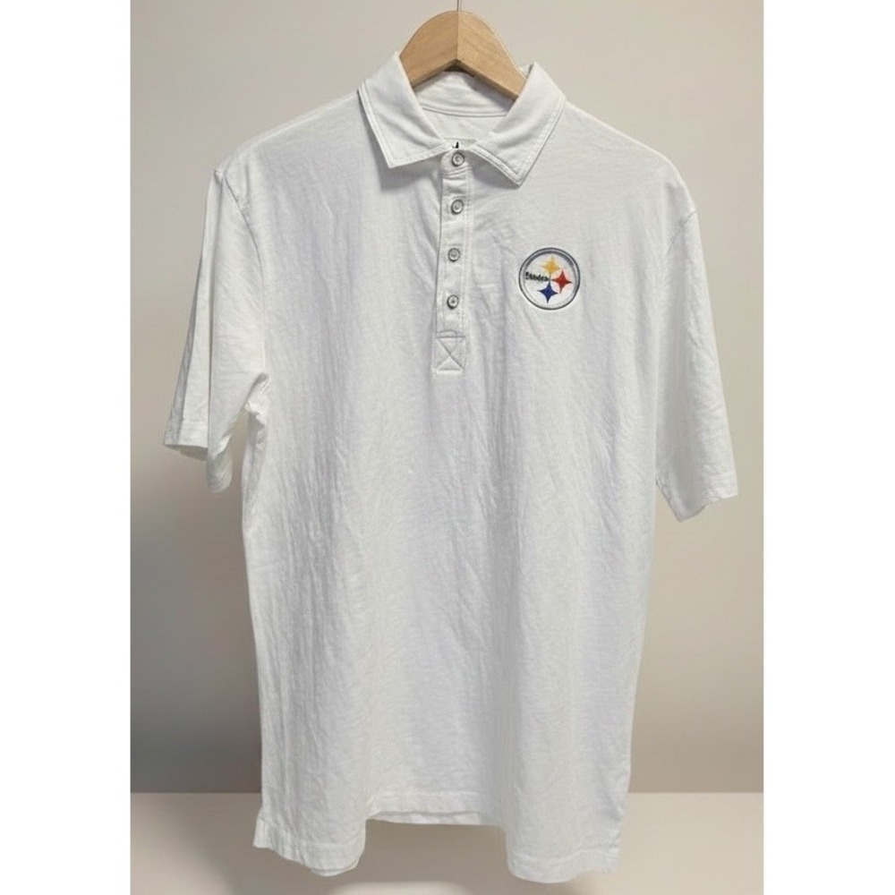Johnnie-O Pittsburgh Steelers 4-Button Polo Coastal Wash Mens White Size M NWT